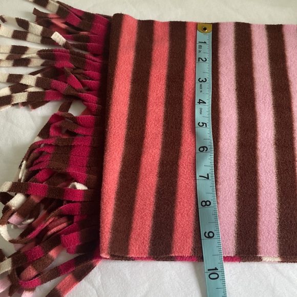 OLD NAVY Pink Brown Cream Stripped Fleece Scarf with Fringes  Sz 10”x 68 - Picture 7 of 9